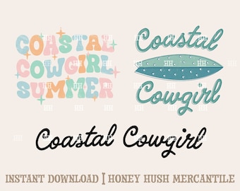 Küsten Cowgirl Bundle PNG SVG | Retro Cowgirl Datei | Coastal Cowgirl Sommer Schneidedatei | Süßer Western PNG | Digitaler Download