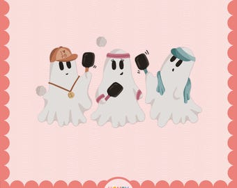 Pickleball Ghosts PNG | Cute Pickle Ball Halloween File | Friendly Ghosts Design | Halloween Sublimation