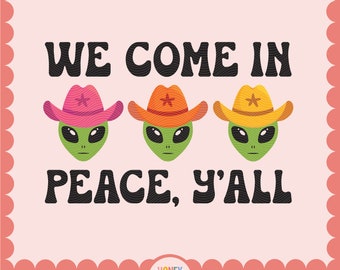 Western Alien SVG PNG | Rymdcowboy | Söt cowgirl-fil | Retro groovy sublimering PNG | Digital nedladdning