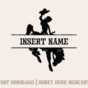 Cowgirl namnmonogram tomt | PNG-skärfil | Bucking Horse | Cowgirl Mama-fil | Digital nedladdning