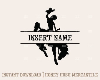 Cowgirl Name Monogram Blank | PNG Cutting File | Bucking Horse | Cowgirl Mama File | Digital Download