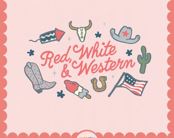 Red White and Western | Vintage Western Fourth of July PNG | July 4th Cowboy Hat Cowgirl Boots Sublimation File | Digital Download