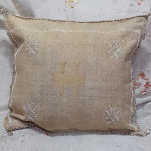 Set of 2 sand Handwoven cushions, moroccan decorative pillow, Cactus silk cushion, moroccan home decor, bohemian pillow