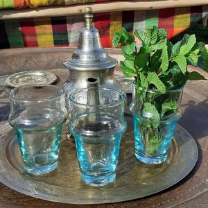 Moroccan Tea Glasses Set Of 6, Gifts for mom, Hand Blown Glasses, Moroccan Tea Set, Moroccan Tea Cups, Kitchen Glasses, Drinking Glasses