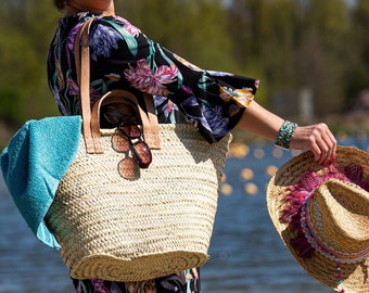 straw bag, french market basket, Beach Bag, Handmade Moroccan Basket, Natural French Basket