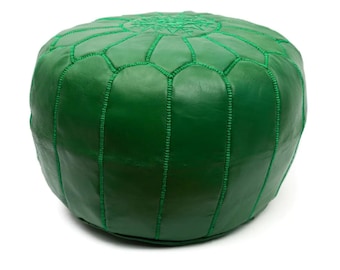 Forest green moroccan pouf - bohemian leather pouf - moroccan ottoman - moroccan art - home furniture