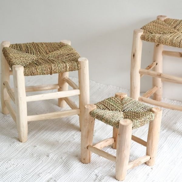 Moroccan Stool with Natural rope weave, palm leaf stool