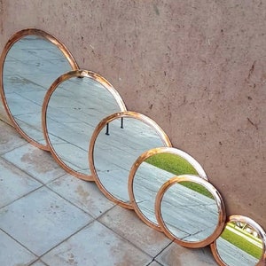 Set of 6 wall brass mirrors,pink Brass wall decoration, moroccan brass mirror