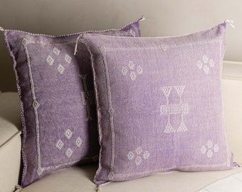 Set of 2 Purple Cactus Silk Pillow Covers, Berber sabra cushion 50x50cm, pillow throw covers.