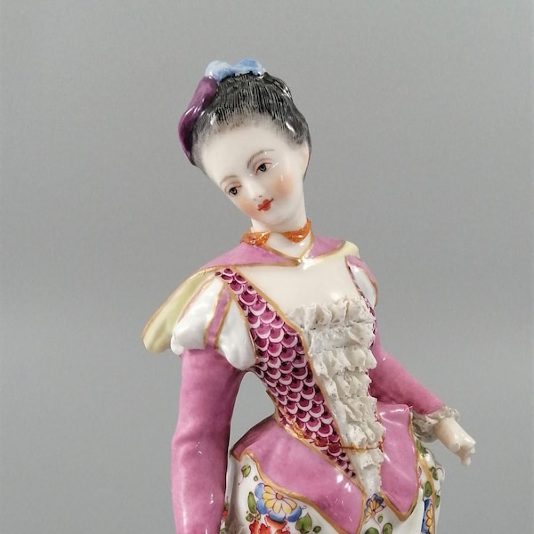 Antique 19th C. Porcelain Figurine, Lady, Samson et Cie, Meissen style