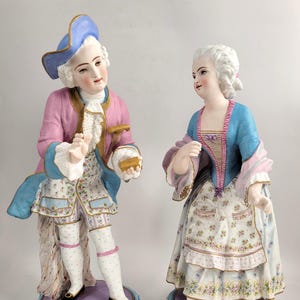 Large Antique French Biscuit Porcelain Figures, CHANTILLY Mark, Vion & Baury Style, 19th Century