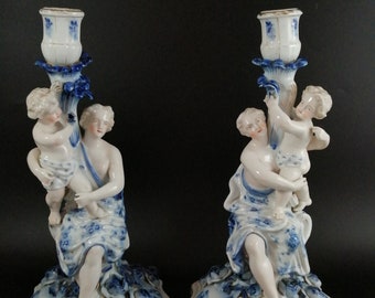 Pair of antique porcelain candlesticks, of the highest quality, Sitzendorf с.1890
