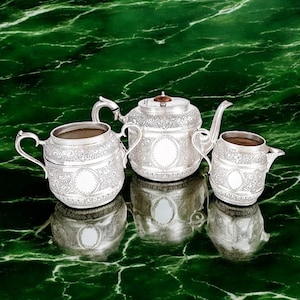 Antique Silver Plated Tea Set: Rococo Revival English Tableware