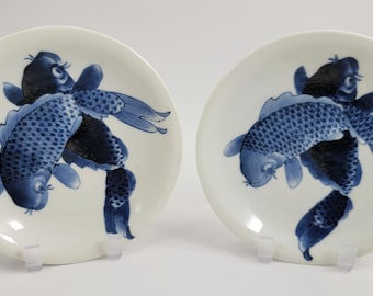 有田焼青白磁「双鯉」皿 ペア 明治時代 福印 - Etsy 日本