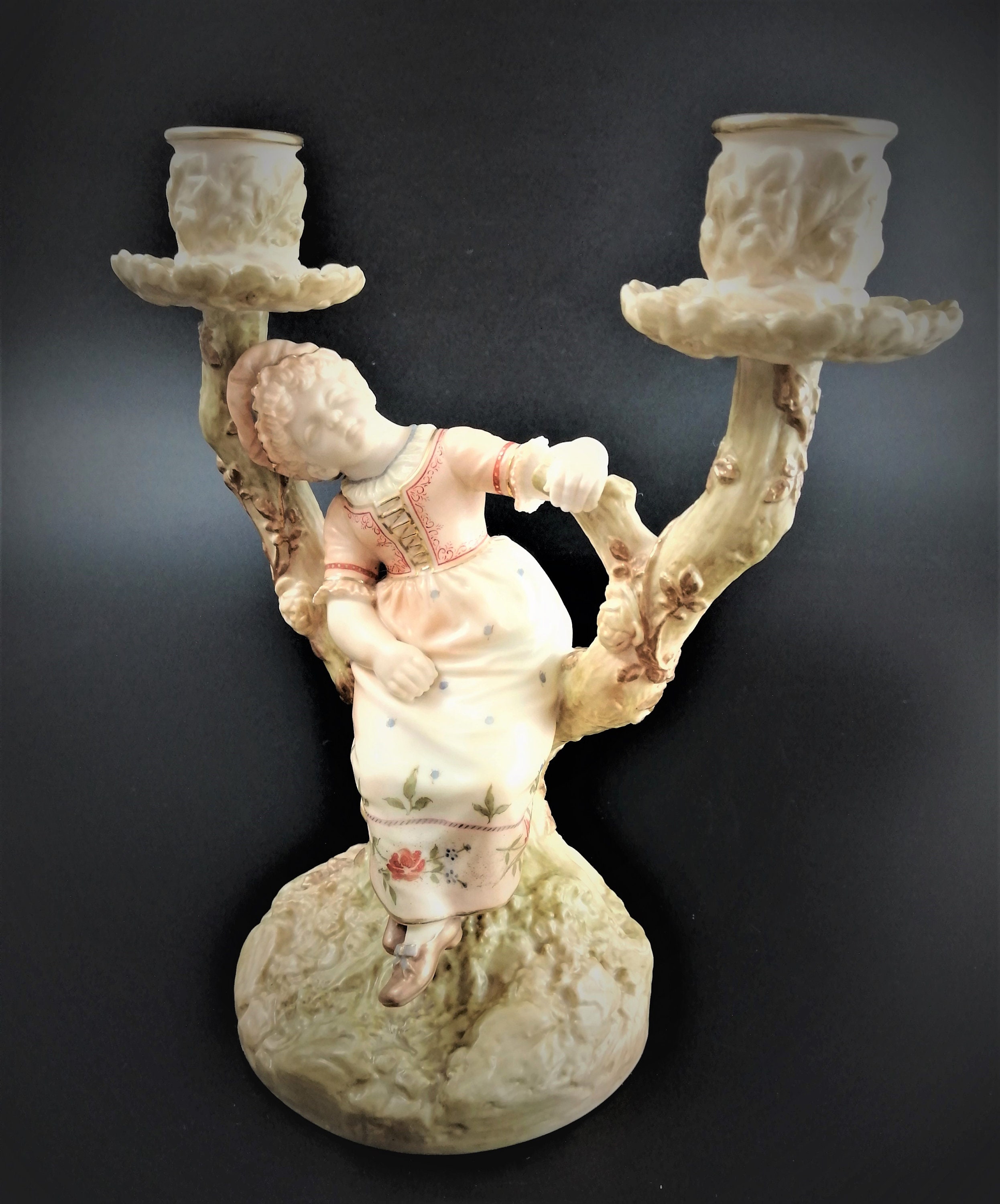 Antique Royal Worcester Figural Candle Holder Girljames Etsy