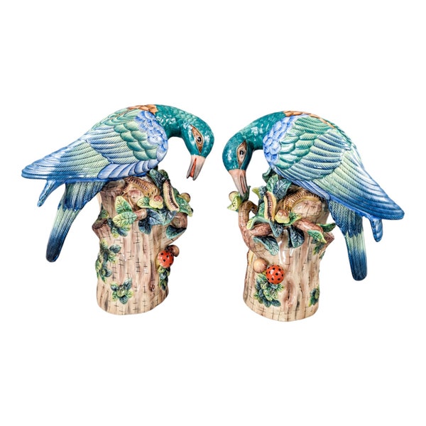 Manner of Sevres, large pair  porcelain birds.