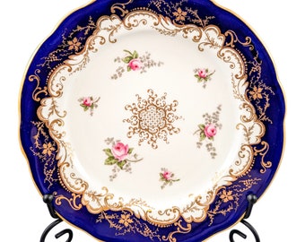 Antique hand painted Coalport plate with floral and gilt decoration.