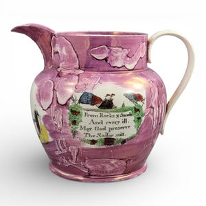 Large Georgian Sunderland Pink Lustre Jug with Sailor Blessings, c. 1810