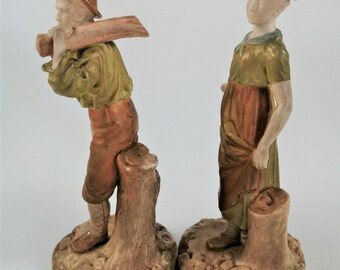 アンティーク ロイヤル ウースター フィギュア：森の男と妻