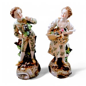 &quot;Triebner Ens & Eckert 2er Set &quot;&quot;Weintraubenpflücker&quot;&quot; , antikes Porzellanpaar, c.&quot; 1880er Jahre, handgemaltes Liebespaar, deutsche Weinbergsszene, Volkstedt