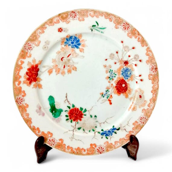 明治初期 香蘭社 染錦牡丹文団扇形皿 伊万里 有田 明治初期 香蘭社 染錦牡丹文団扇形皿 伊万里 有田 明治初期 香蘭社 染