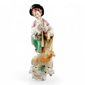 Carl Thieme Dresden porcelain figurine of a young shepherd with lamb and dove, 1901, German porcelain sculpture