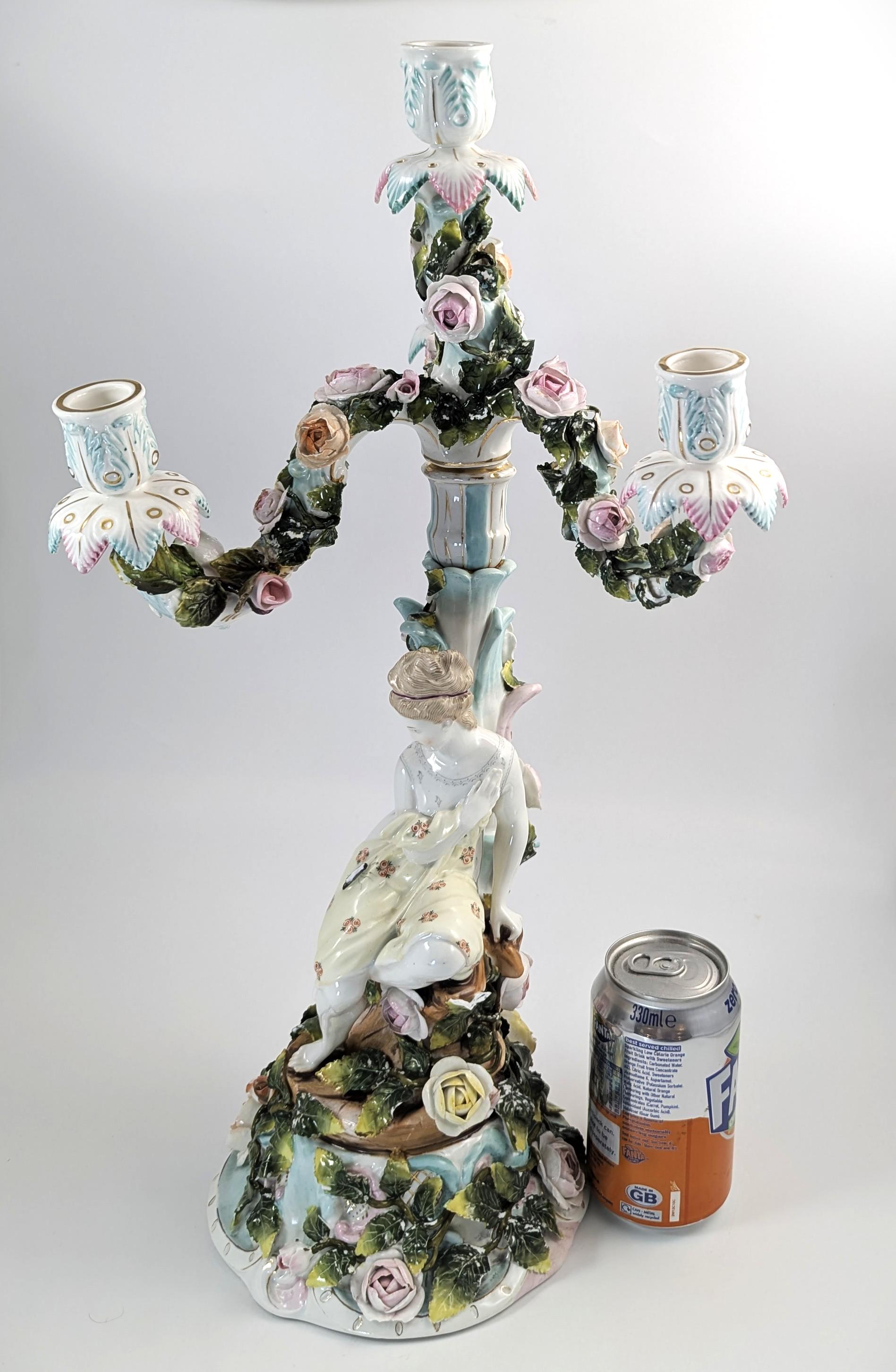 西ドイツ　インテリア　コルテンドルフ　CORTENDORF Antique Sitzendorf Porcelain Candelabra, Figural Floral Design