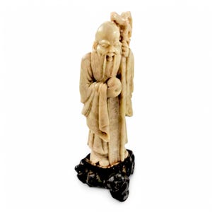 Antique Carved Soapstone Shou Figurine: Chinese God of Longevity