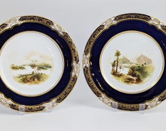 Pair of Antique Coalport Hand-Painted Porcelain Cabinet Plates  19th