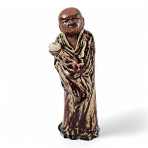 Antique Shiwan ware monk figurine, hand-sculpted Chinese pottery, Qing dynasty style, Jun glaze ceramic, rare c. 1880–1940 sculpture