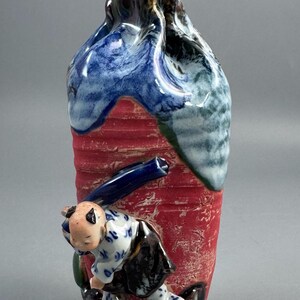 Japanese Sumida Gawa Baluster Vase with Applied Karako Figure, Signed Kōko — Meiji / Early Taisho Period