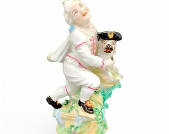Sällsynt Derby-porslinsfigur: Pojke med makaronihund, ca 1775