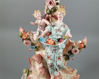 Antique porcelain figural lamp with cherubs,Сonta & Boehme, 19th century