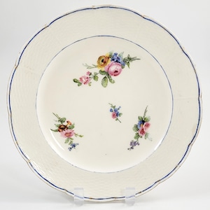 Sèvres Porcelain Plate with Flowers, France, c. 1785, Hand Painted, Basketweave Border