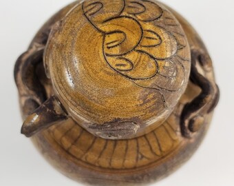 中国の鳥蓋壺 – 19世紀のアンティーク石器容器 – 清朝時代の民芸品