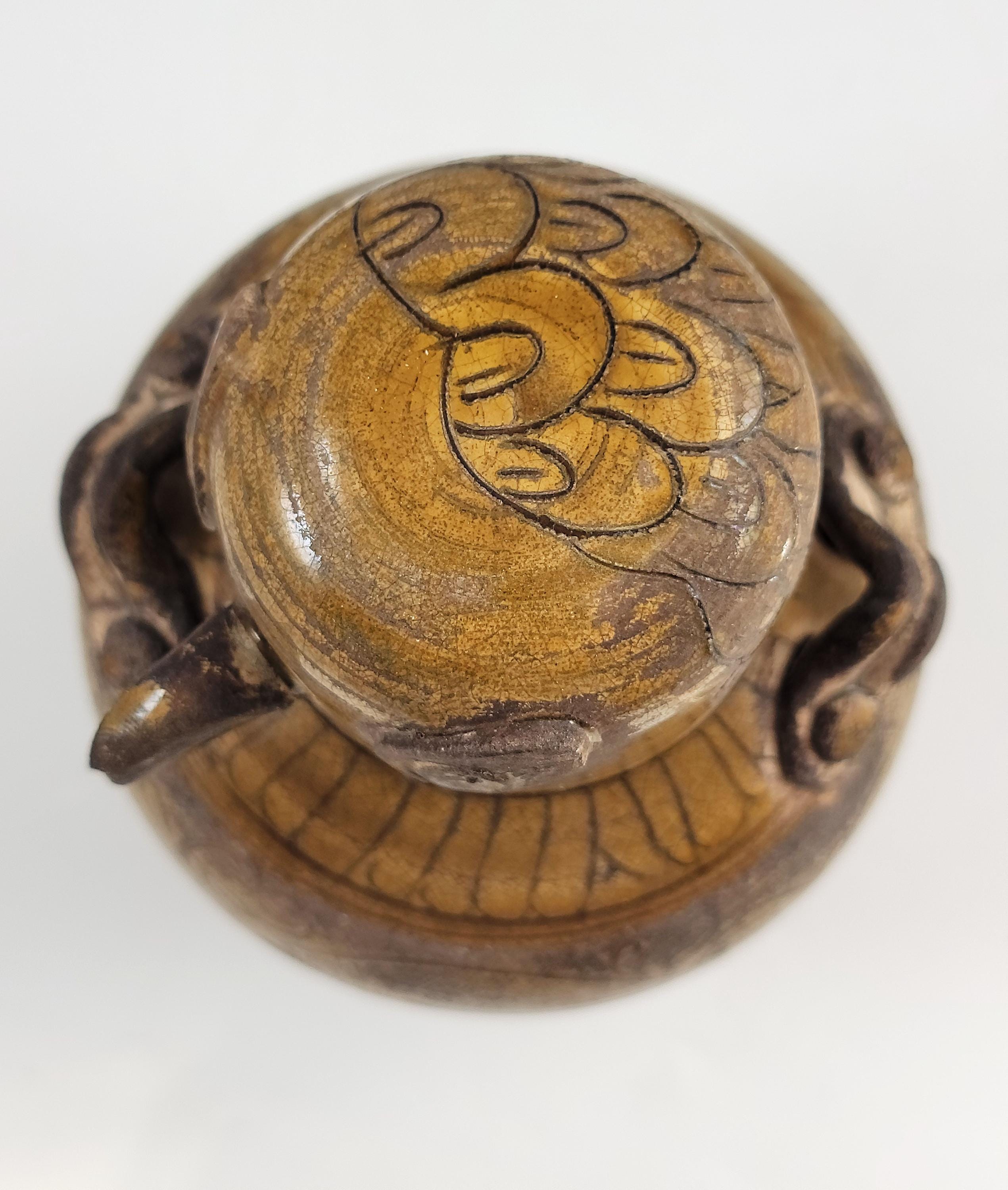 中国の鳥蓋壺 – 19世紀のアンティーク石器容器 – 清朝時代の民芸品