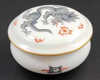 Meissen Black Ming Dragon Porcelain Box With Lid, Early 20th