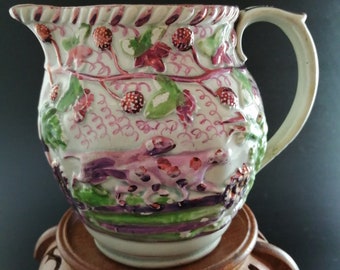 Staffordshire Pink  Lustreware Pitcher Hunting Dogs c 1830