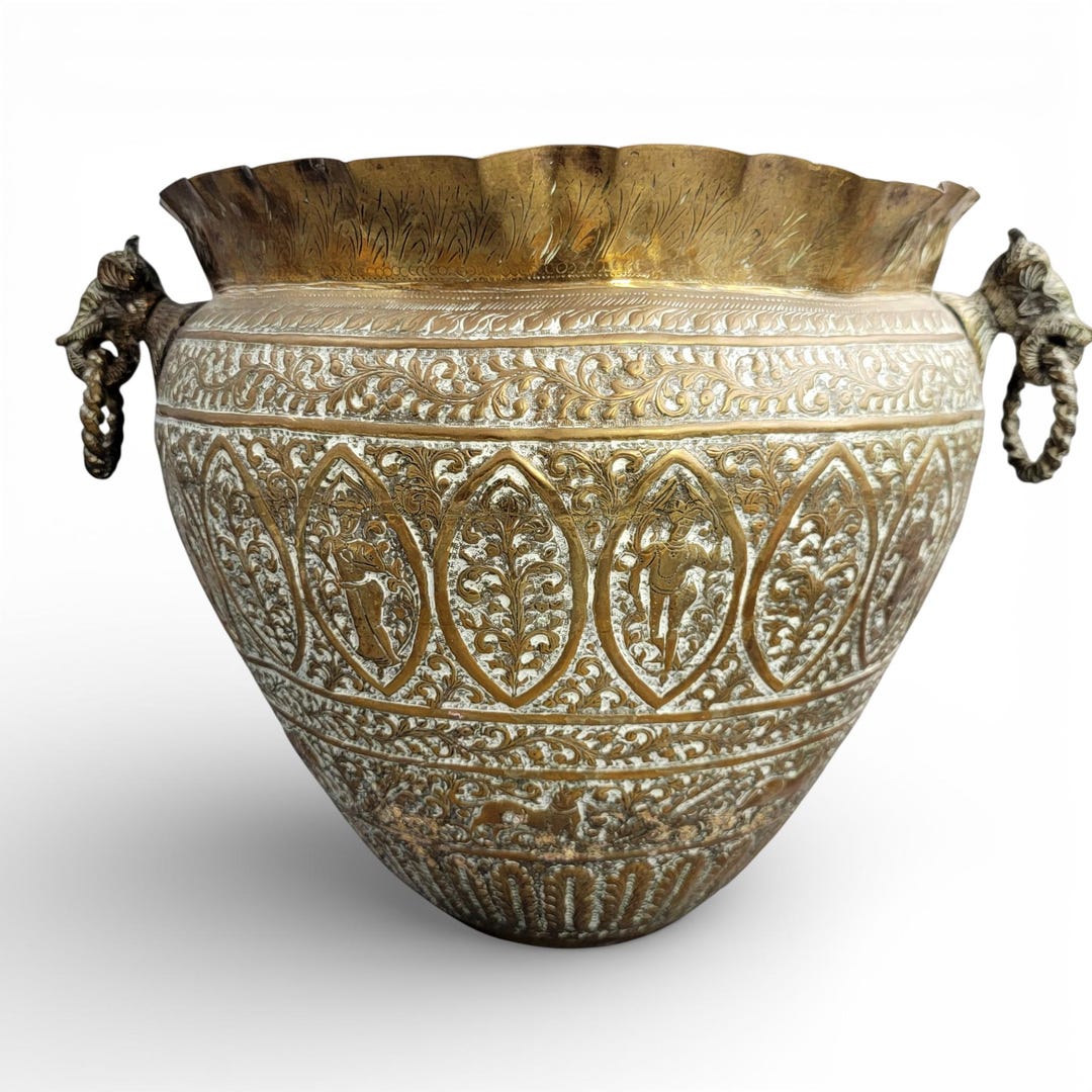 Large Indian Raj Period Hand-engraved Brass Jardinière, C.1870–1890 - Etsy