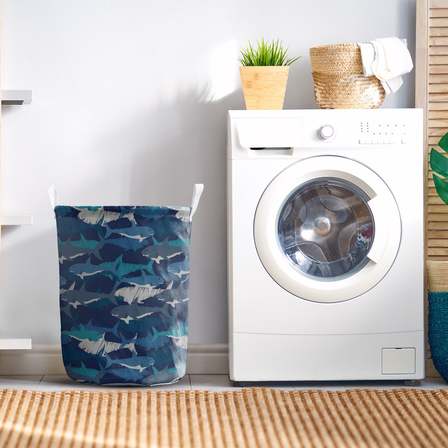 Abstract Shark Laundry Basket Fabric Bag Collapsible Hamper Etsy