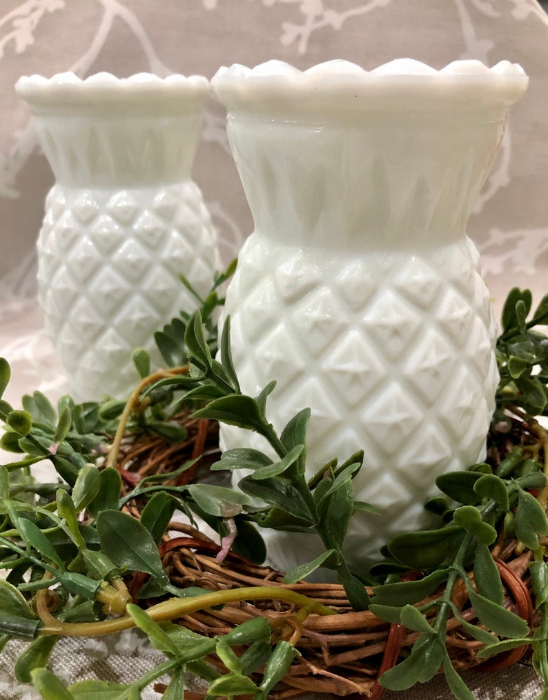 Heirloom Milk Glass Pineapple Vases Etsy