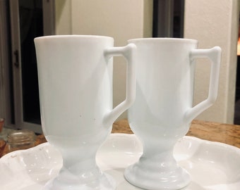 Vintage Milk Glass Footed Coffee Mugs
