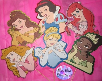 Princess Glitter Cardstock Cutouts – DIY Party Decor (6 Faces)