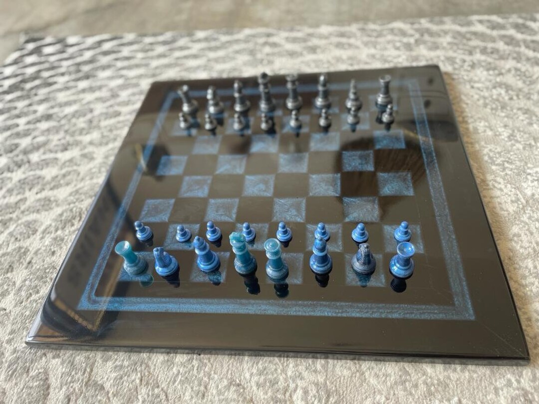 Olive Wood Epoxy Double-side Resin Chess Board Game Set 