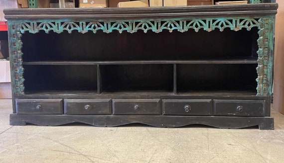 Handmade Vintage Antique Teak Wood Buffet Console Table Carved