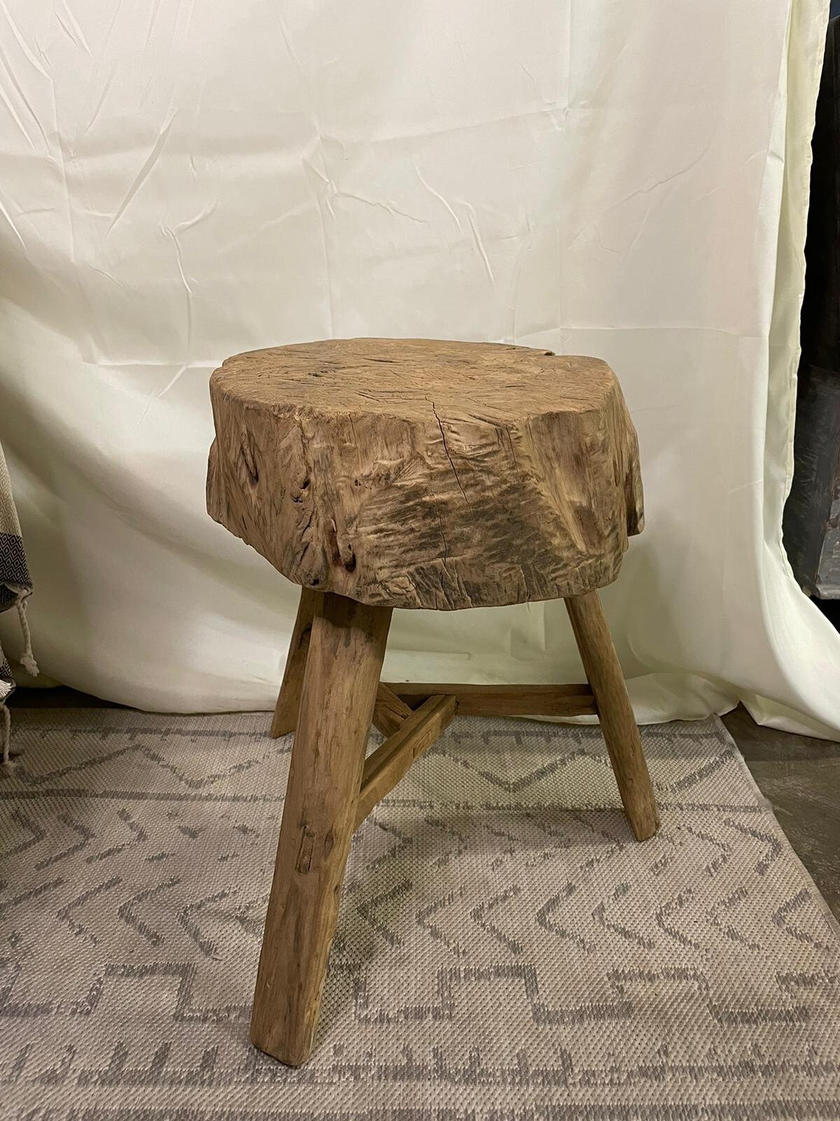 Antique Rustic Vintage Wooden Stool / Side Table / Tree Shape Etsy