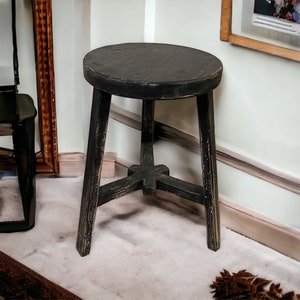 Black Antique Vintage Round Stool (Size & Finish Vary)