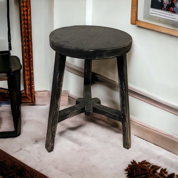 Black Antique Vintage Round Stool size Finish Vary Etsy Ireland