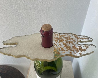 Resin Epoxy with Flakes Wine Bottle and Glass Holders Handmade Gift Multiple Designs