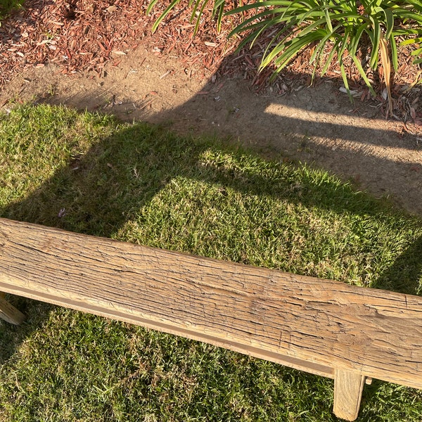 Antique Rustic Wood Bench, Vintage Country Board Bench, Weathered Natural Wood (Handmade Wooden Bench), Reclaimed Wood Bench